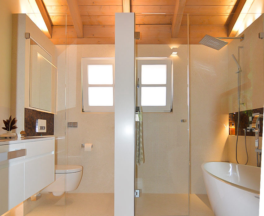 Dusche und WC mit Verglasung, Badplanung München